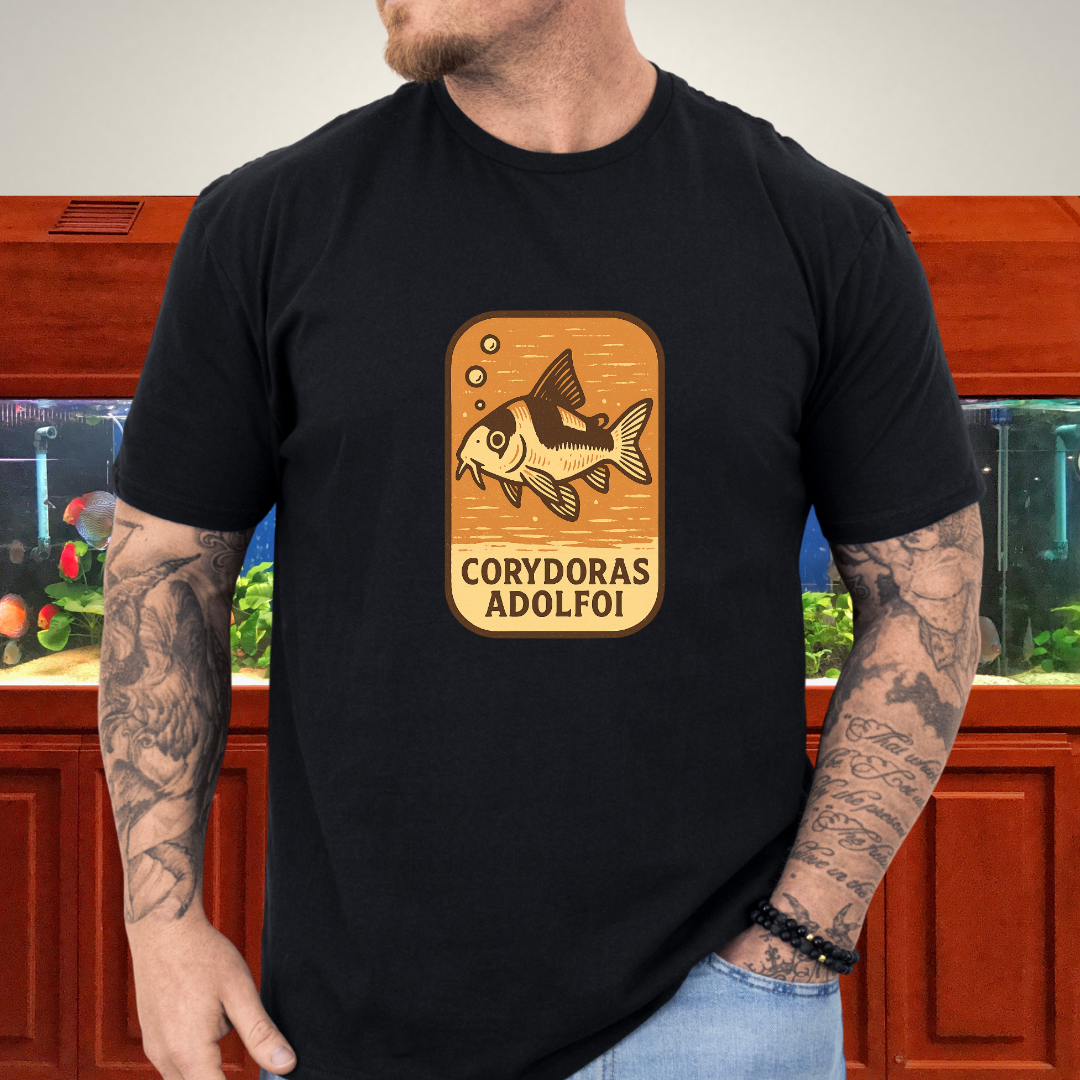 Retro Hover Tee – Corydoras Adolfoi Woodcut Style