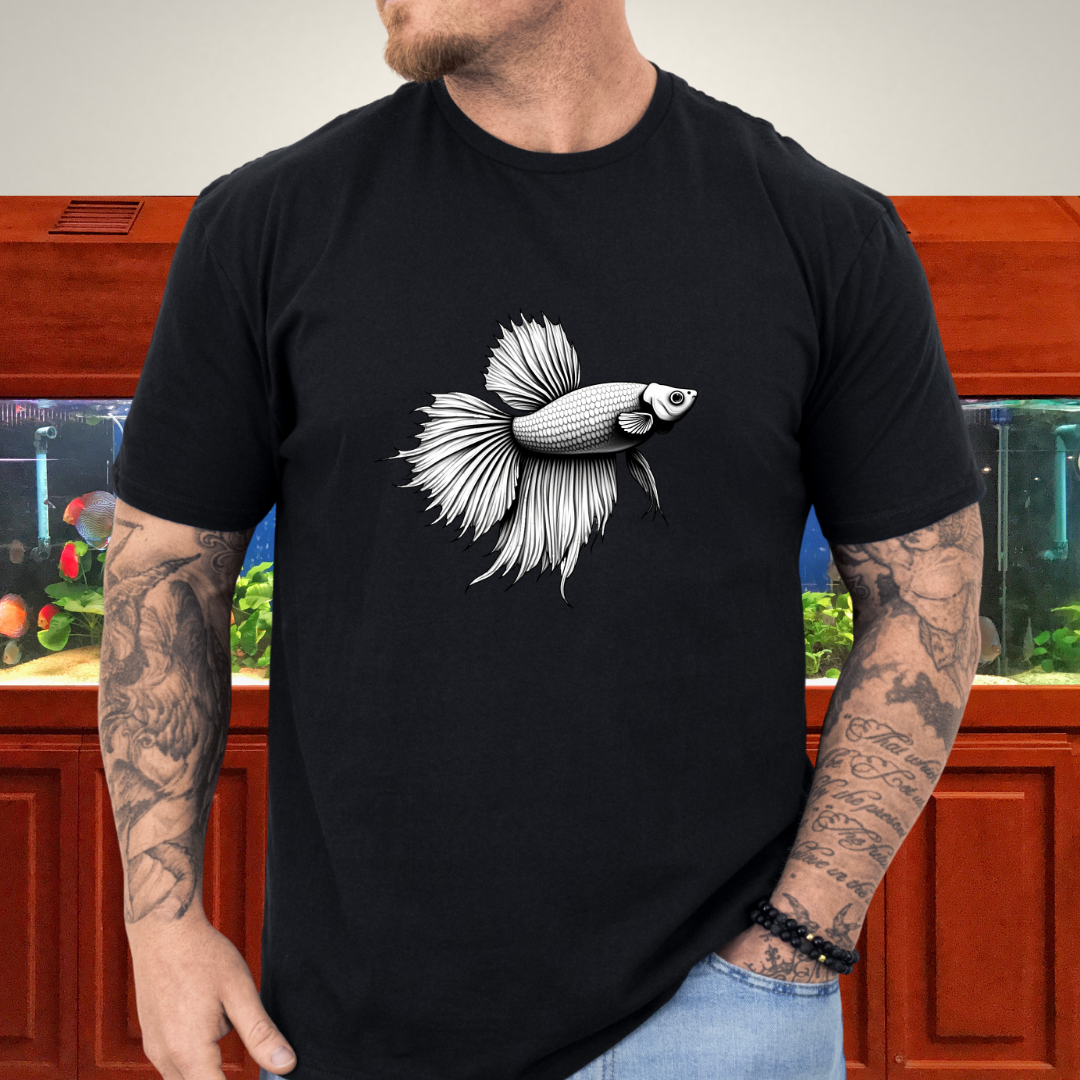 Minimalist Betta Fish Tee – Ink Line Art Design