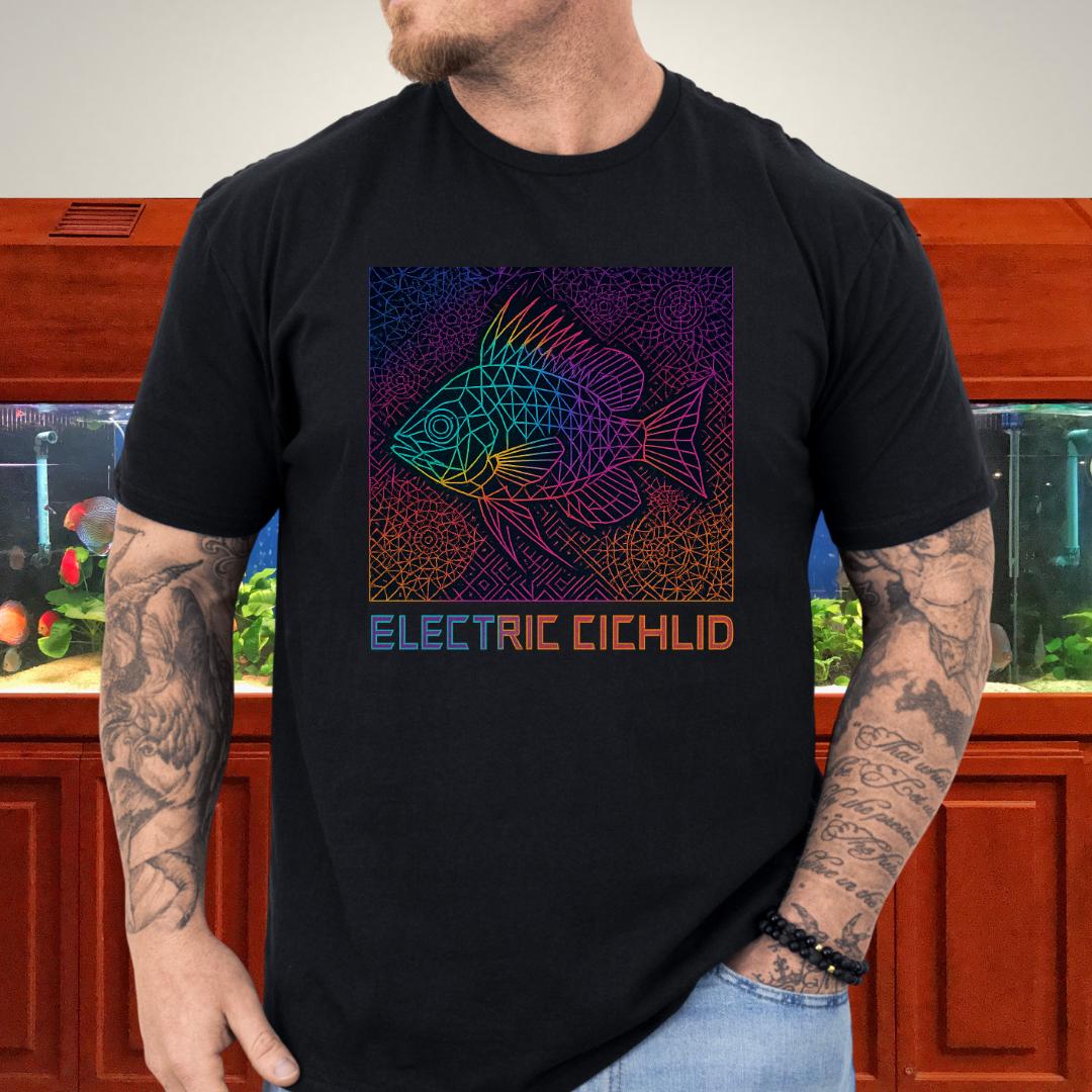 Electric Cichlid Tee – Neon German Blue Ram Geometric Design-T-Shirt-Fish & Friends Tees