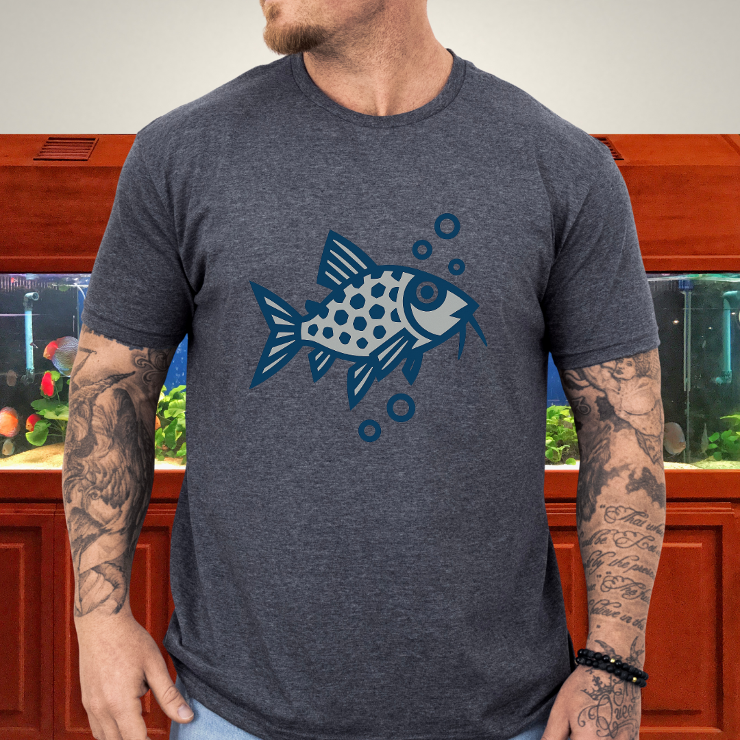 Corydoras Julii Shirt – Bold Blue & Grey Geometric Style