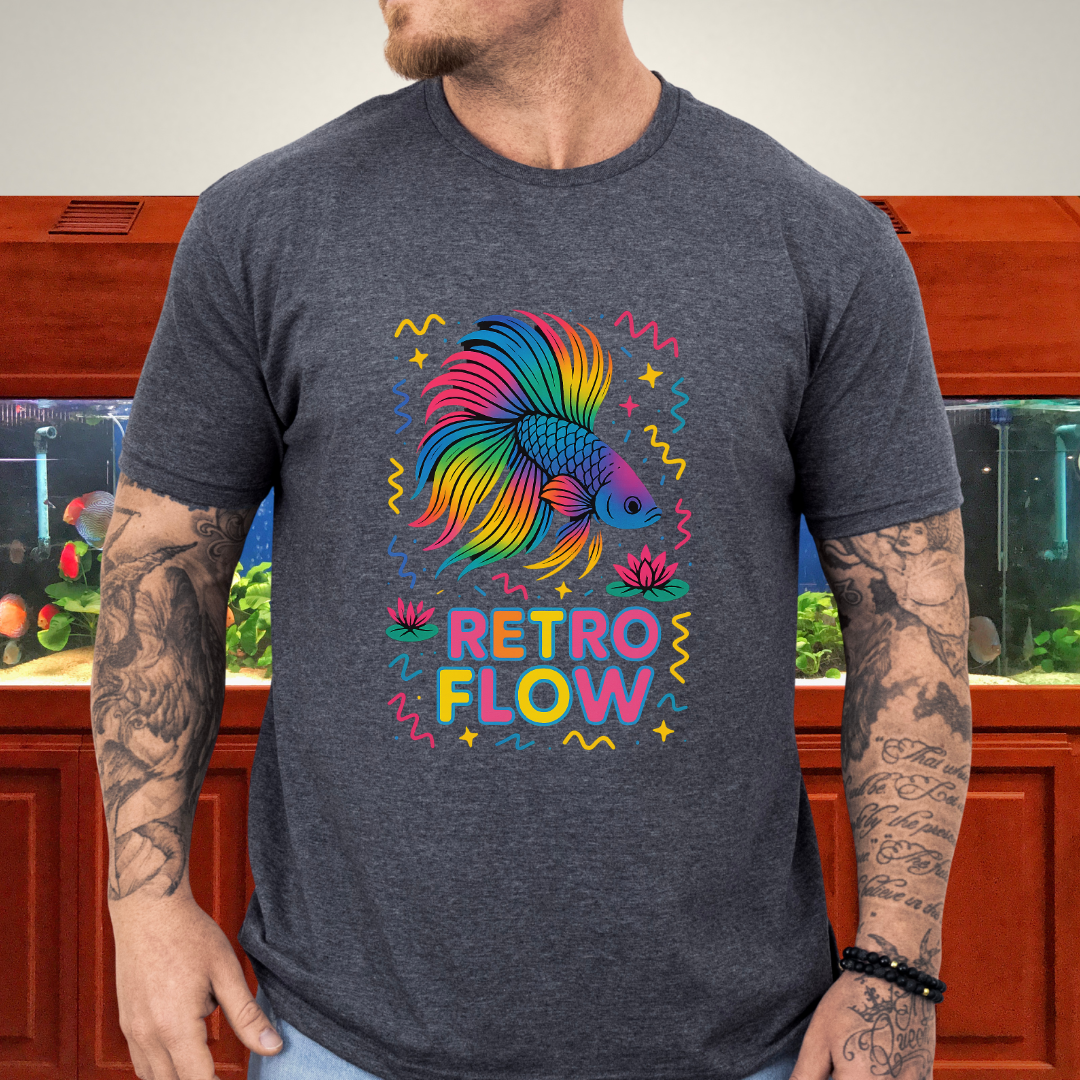Retro Flow Betta Fish T-Shirt – 90s Neon Rainbow Design