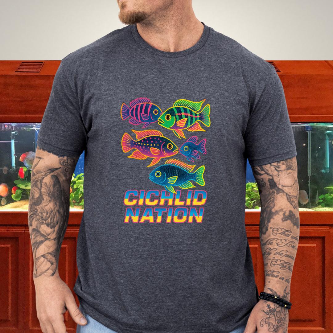 Cichlid Nation Tee – Neon 90s Arcade Aquarium Design-T-Shirt-Fish & Friends Tees