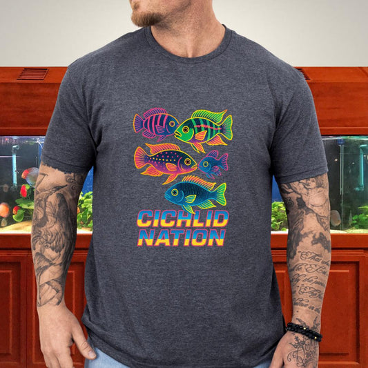 Cichlid Nation Tee – Neon 90s Arcade Aquarium Design-T-Shirt-Fish & Friends Tees