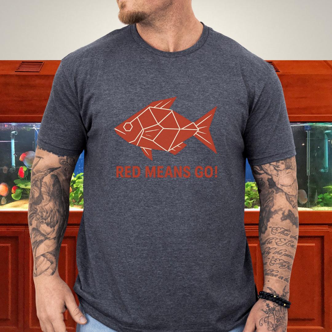 Red Rainbowfish Tee – Geometric “Red Means Go!” Design