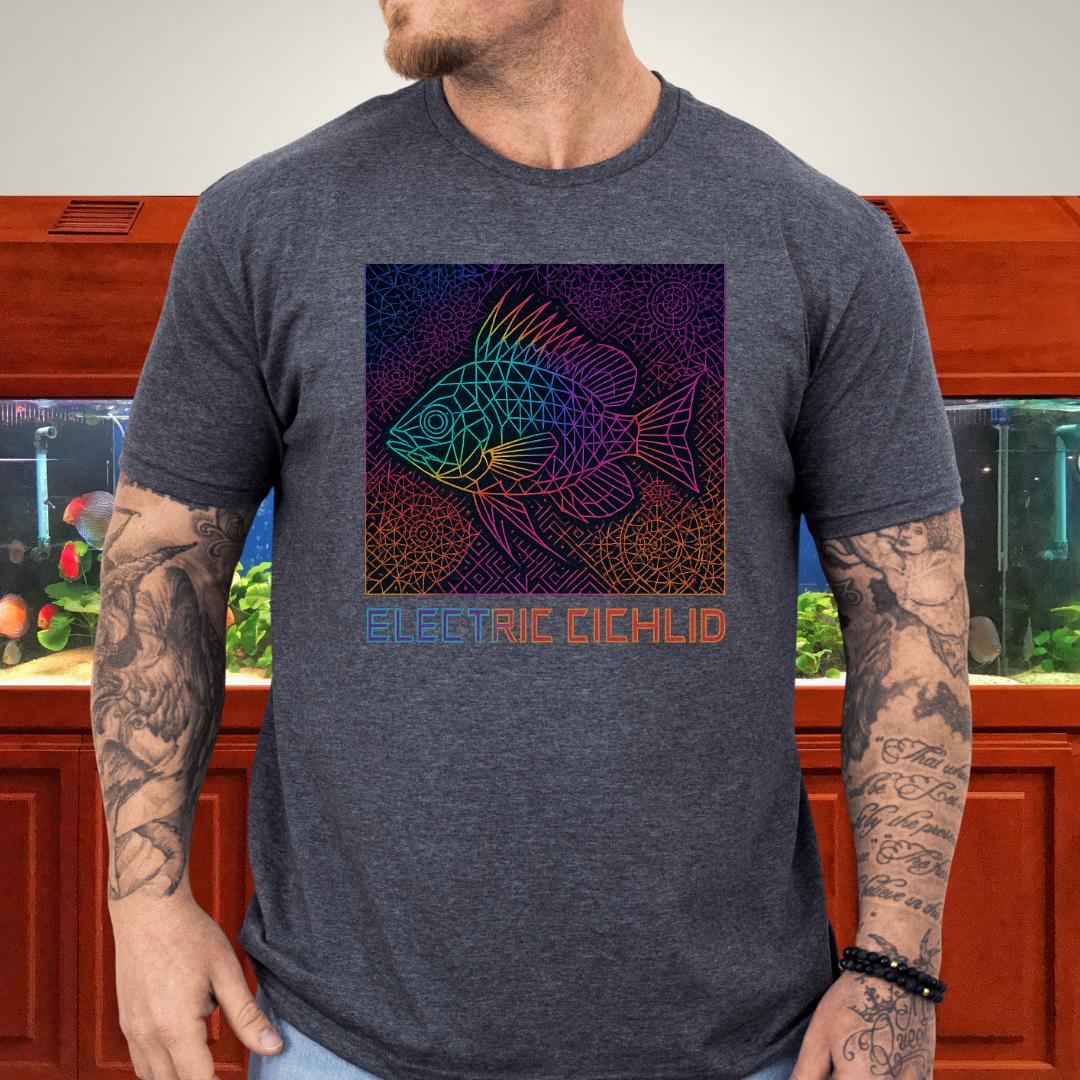 Electric Cichlid Tee – Neon German Blue Ram Geometric Design-T-Shirt-Fish & Friends Tees