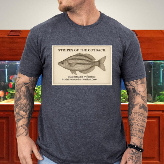 Stripes of the Outback Tee – Banded Rainbowfish Engraving