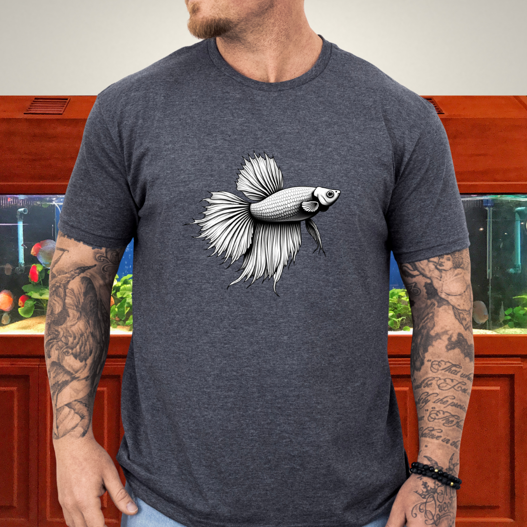 Minimalist Betta Fish Tee – Ink Line Art Design