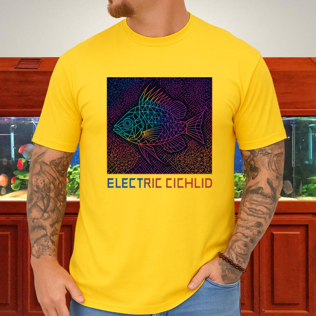 Electric Cichlid Tee – Neon German Blue Ram Geometric Design-T-Shirt-Fish & Friends Tees