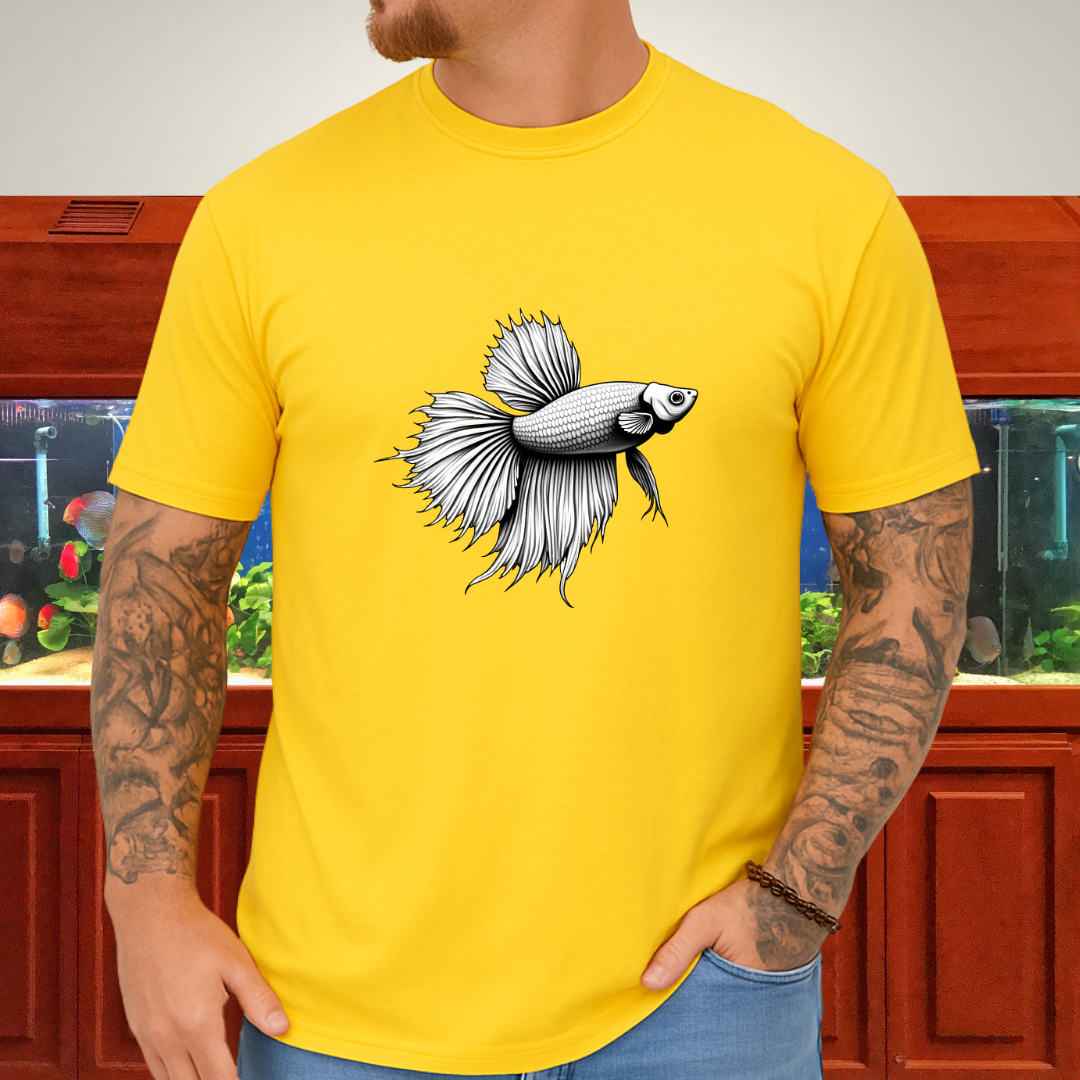 Minimalist Betta Fish Tee – Ink Line Art Design
