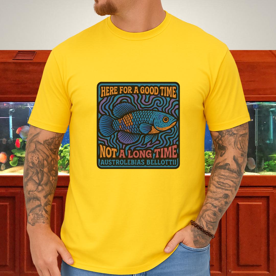 Here for a Good Time Tee – Psychedelic Bellottii Killifish