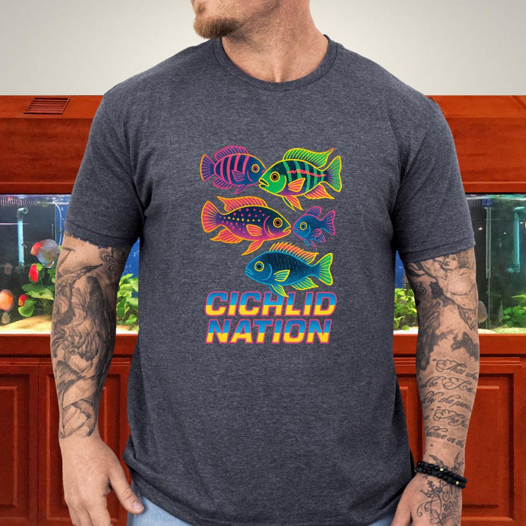 Cichlid Nation Tee – Neon 90s Arcade Aquarium Design-T-Shirt-Fish & Friends Tees