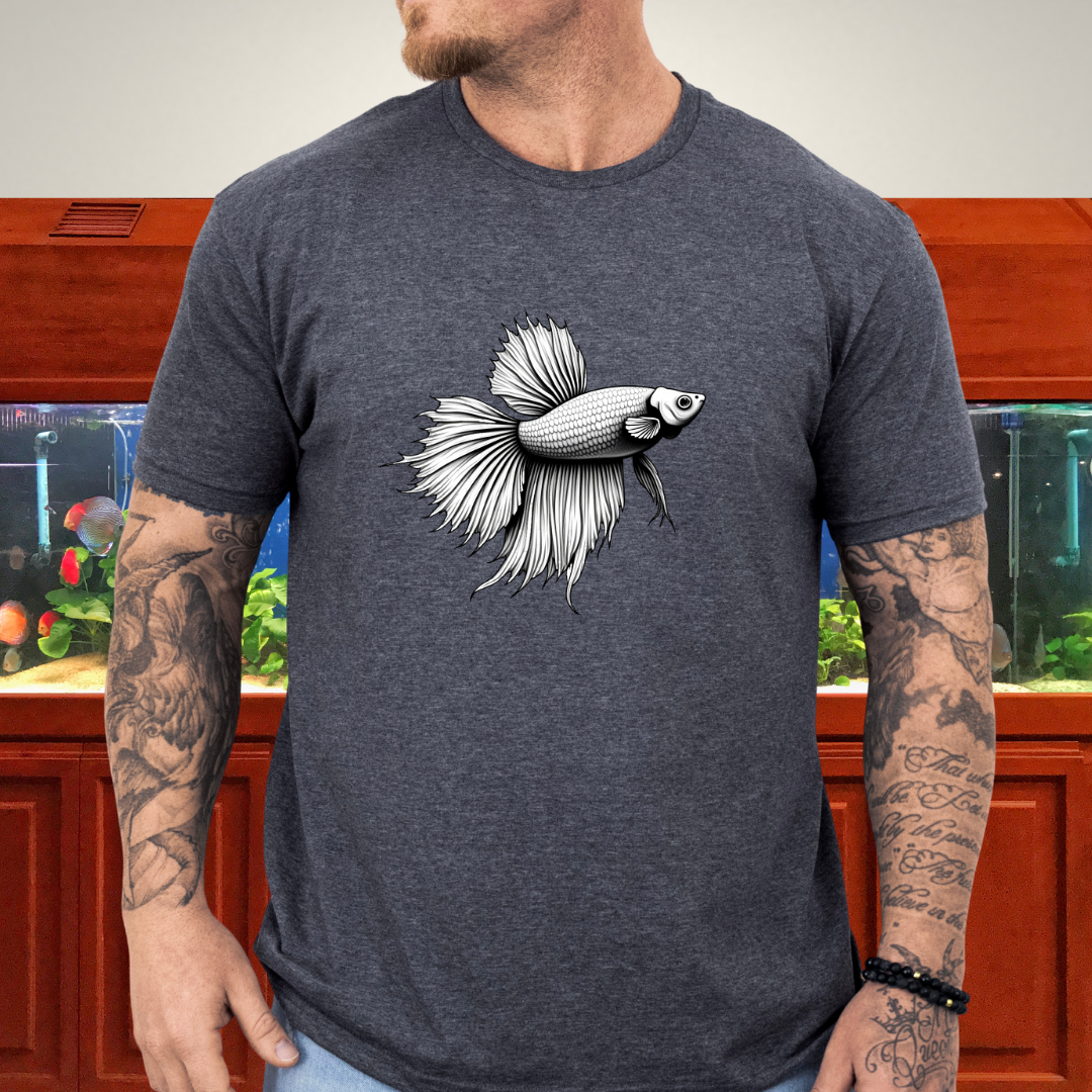 Minimalist Betta Fish Tee – Ink Line Art Design