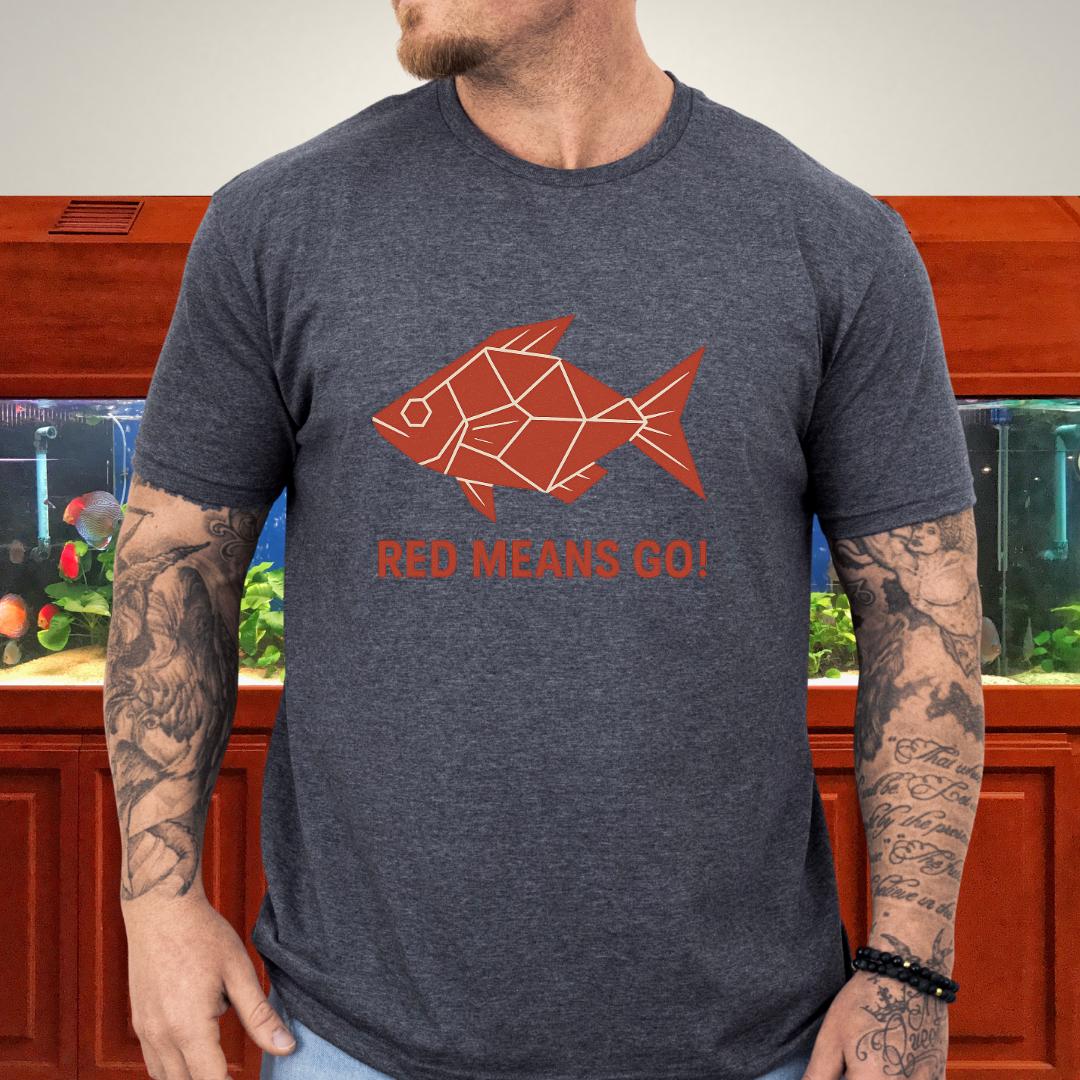 Red Rainbowfish Tee – Geometric “Red Means Go!” Design