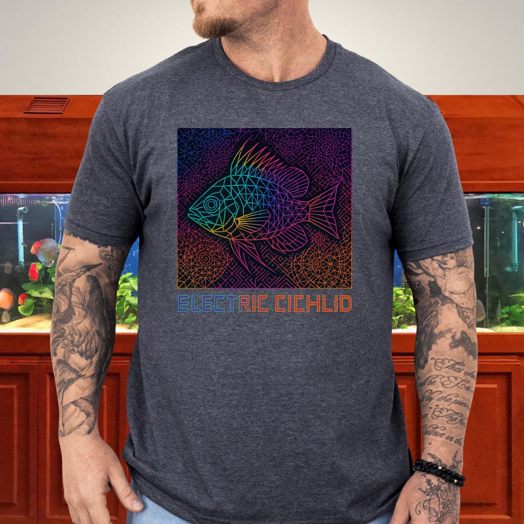 Electric Cichlid Tee – Neon German Blue Ram Geometric Design-T-Shirt-Fish & Friends Tees