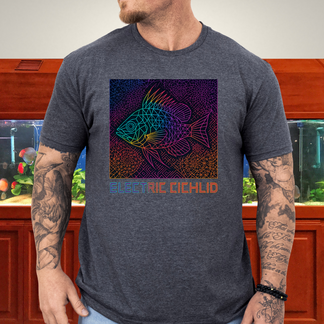 Electric Cichlid Tee – Neon German Blue Ram Geometric Design