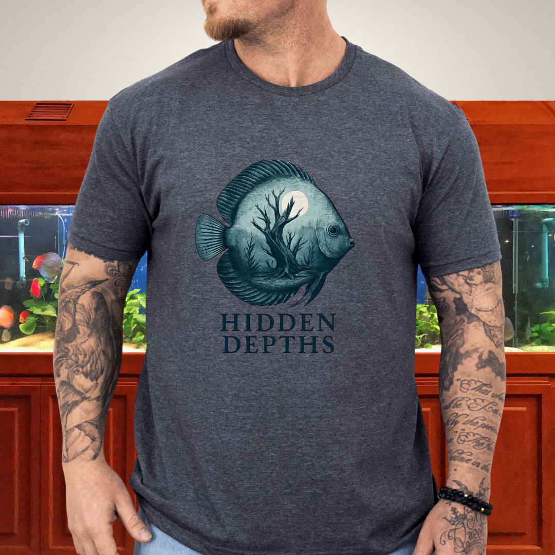 Hidden Depths Discus Tee – Surreal Aquarium Art Design