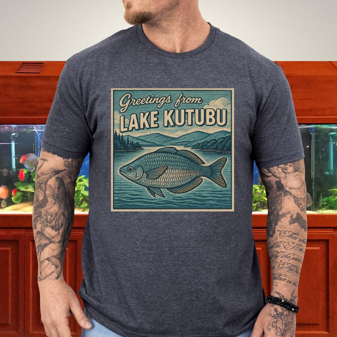 Greetings from Lake Kutubu Tee – Rainbowfish Woodcut