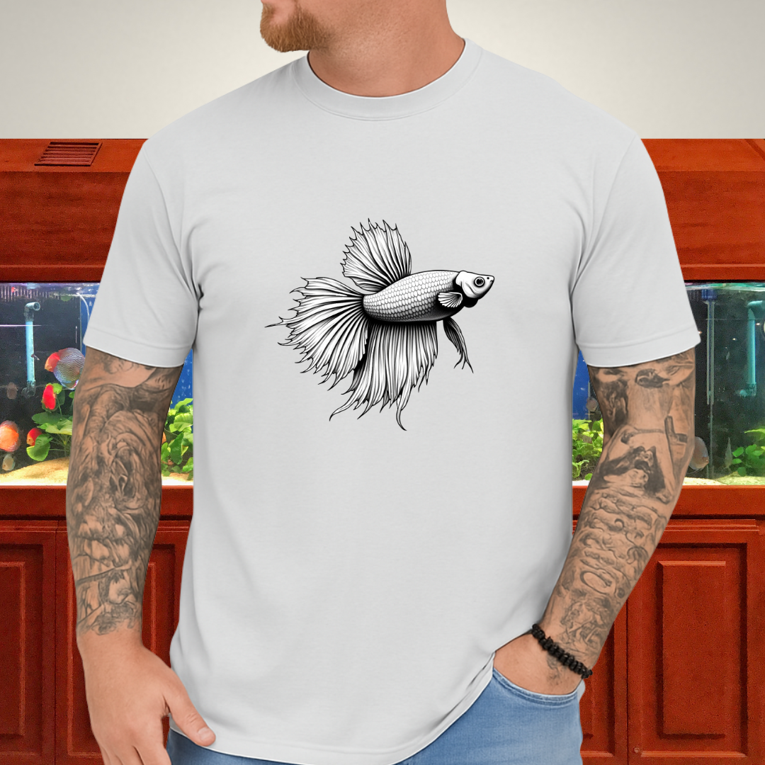 Minimalist Betta Fish Tee – Ink Line Art Design