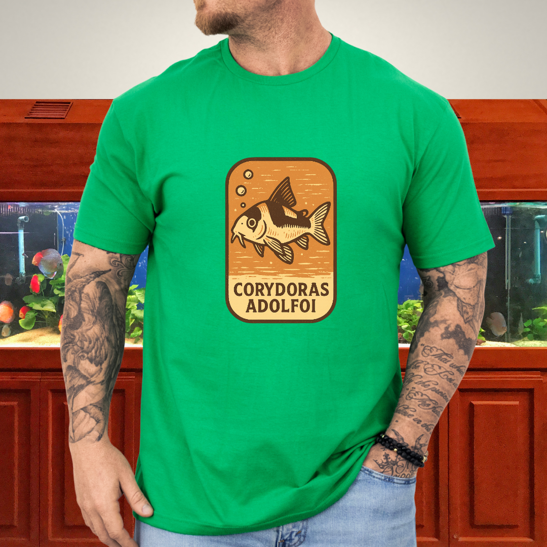 Retro Hover Tee – Corydoras Adolfoi Woodcut Style