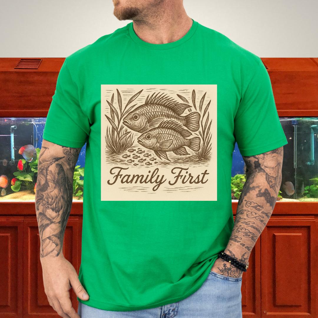 Family First Tee – Apistogramma Pair with Fry Nature Woodcut-T-Shirt-Fish & Friends Tees