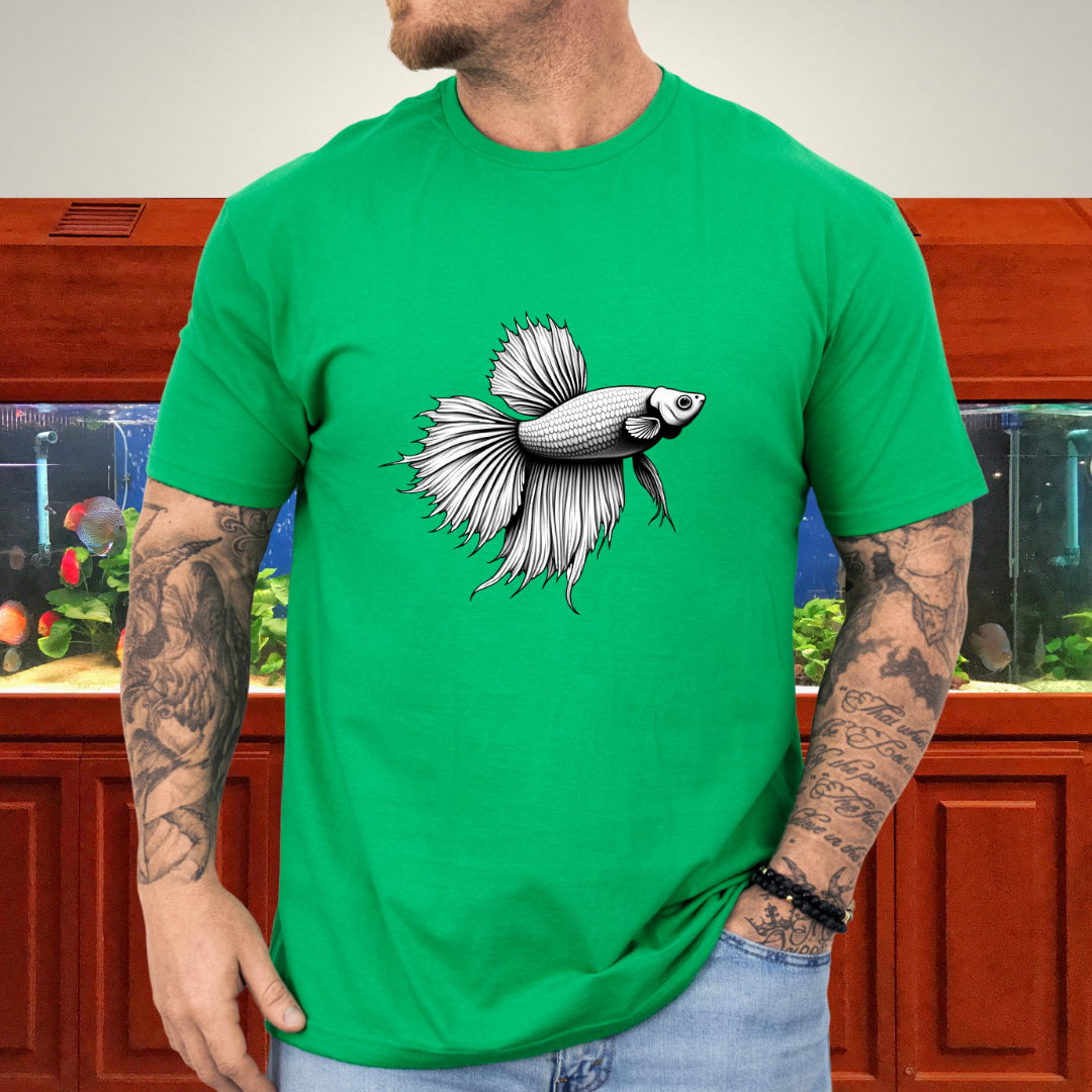 Minimalist Betta Fish Tee – Ink Line Art Design