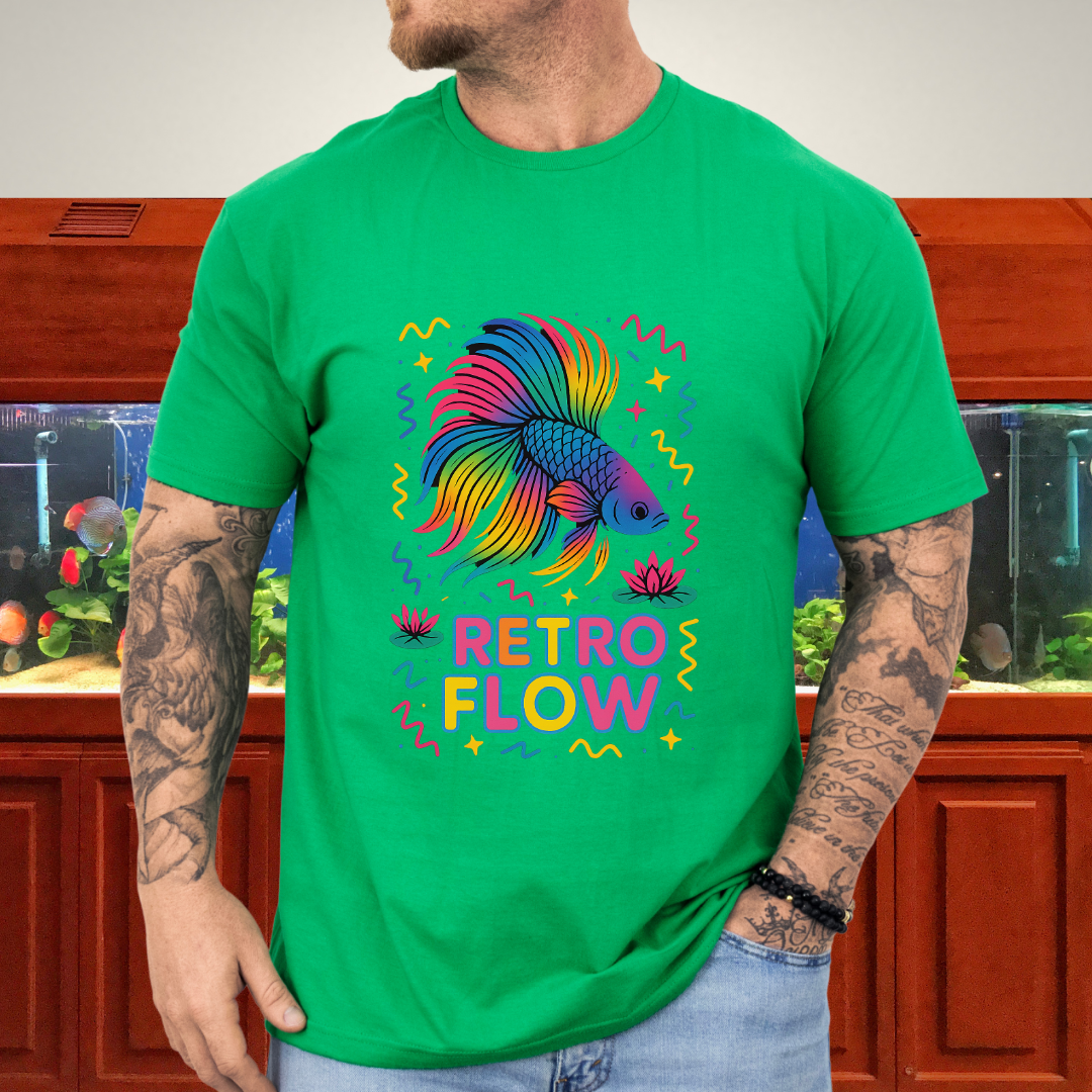 Retro Flow Betta Fish T-Shirt – 90s Neon Rainbow Design