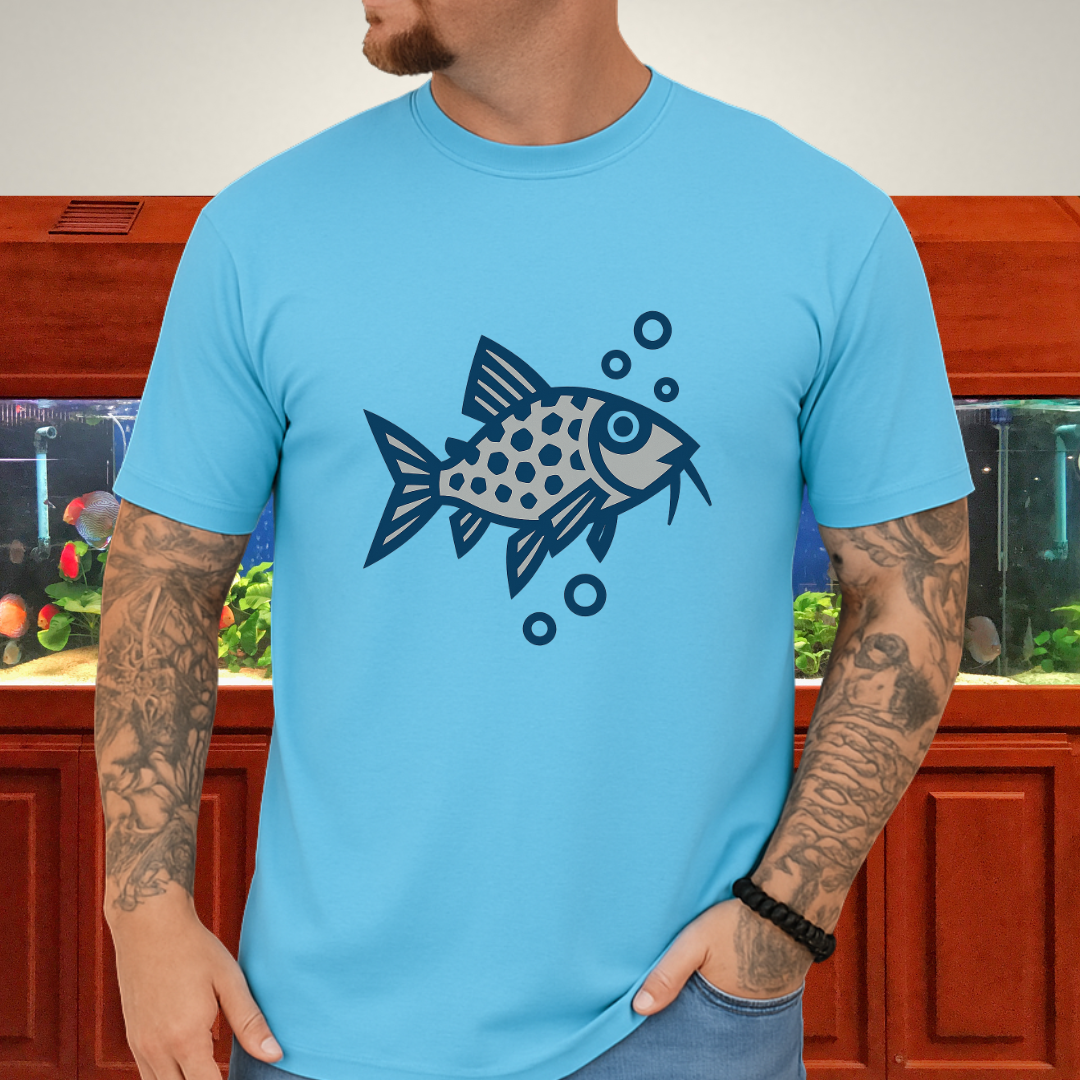 Corydoras Julii Shirt – Bold Blue & Grey Geometric Style