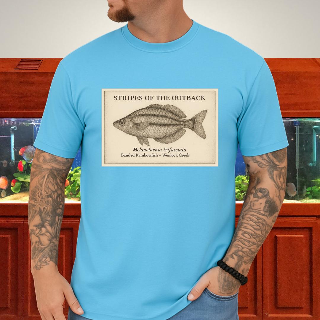 Stripes of the Outback Tee – Banded Rainbowfish Engraving