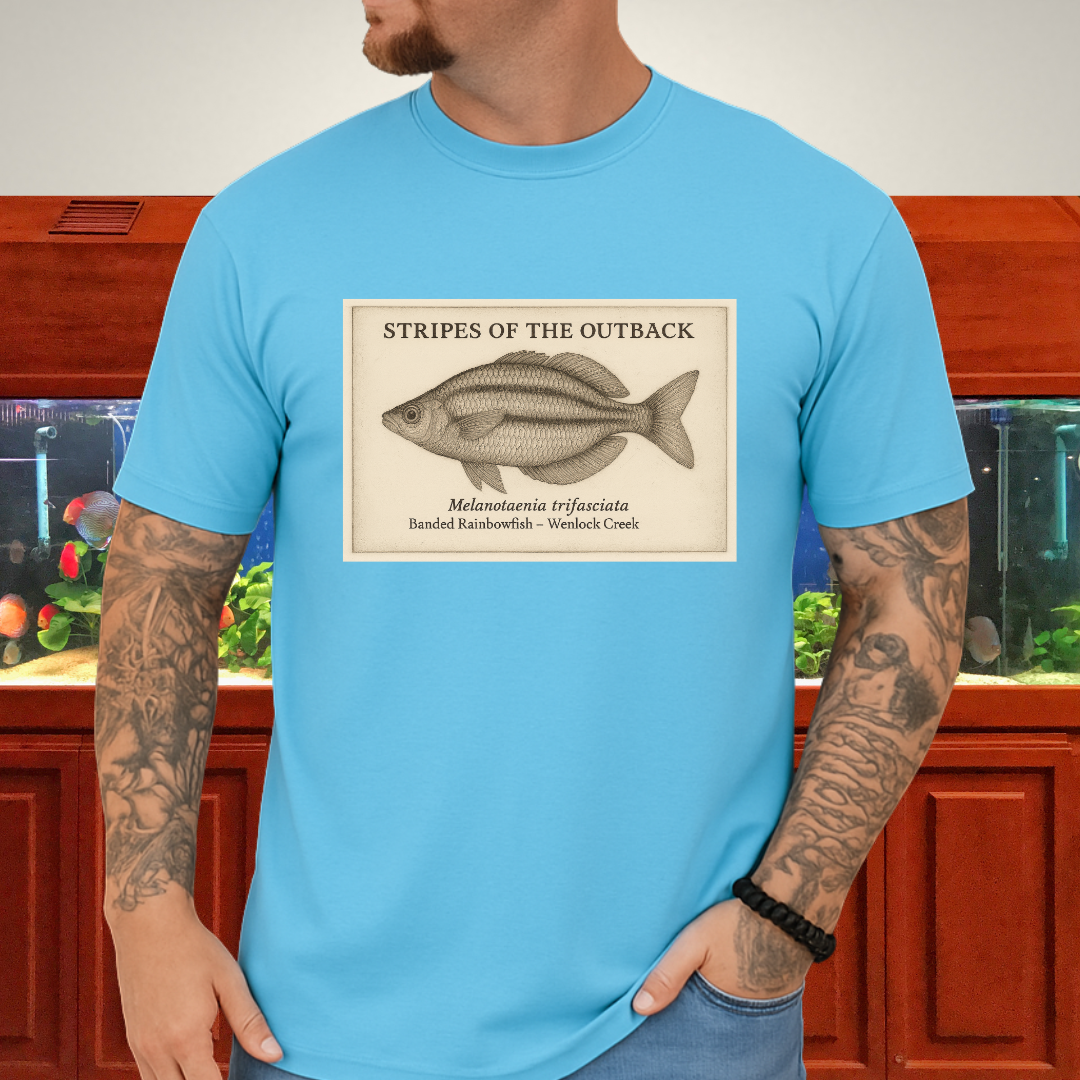Stripes of the Outback Tee – Banded Rainbowfish Engraving