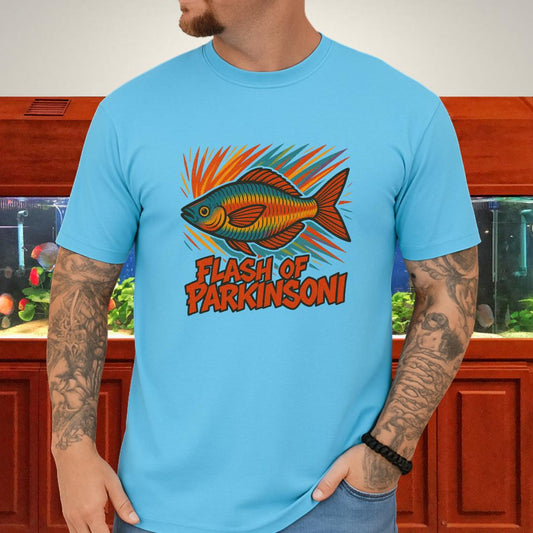 Flash of Parkinsoni T-Shirt – Rainbowfish Explosion Graffiti Design for Tropical Aquarium Fans