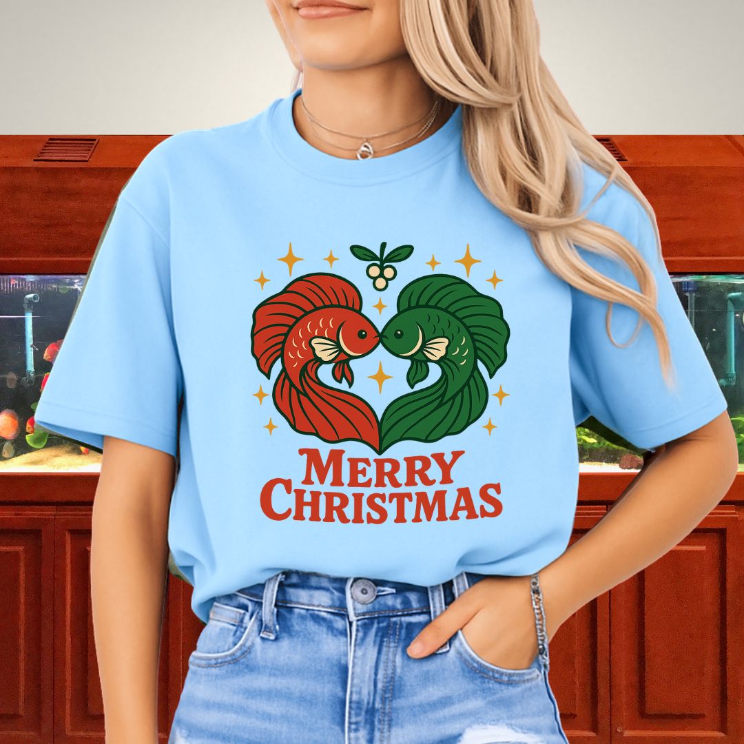 Christmas Betta Heart Tee – Festive Couples & Family Holiday Shirt-T-Shirt-Fish & Friends Tees