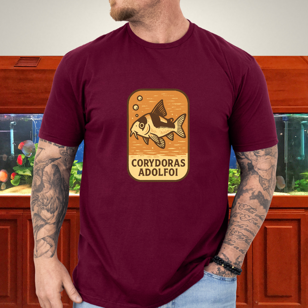 Retro Hover Tee – Corydoras Adolfoi Woodcut Style