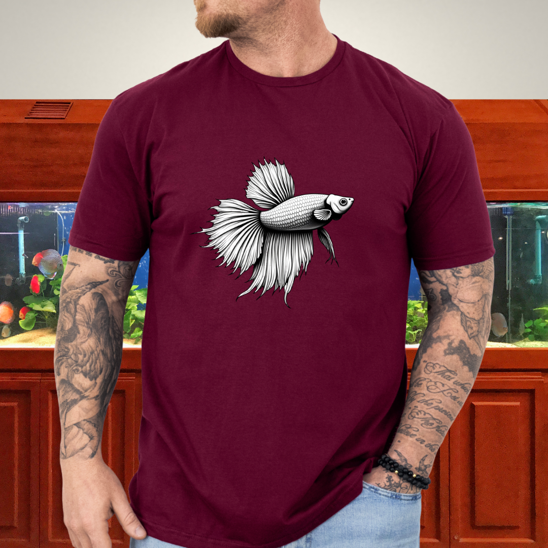 Minimalist Betta Fish Tee – Ink Line Art Design