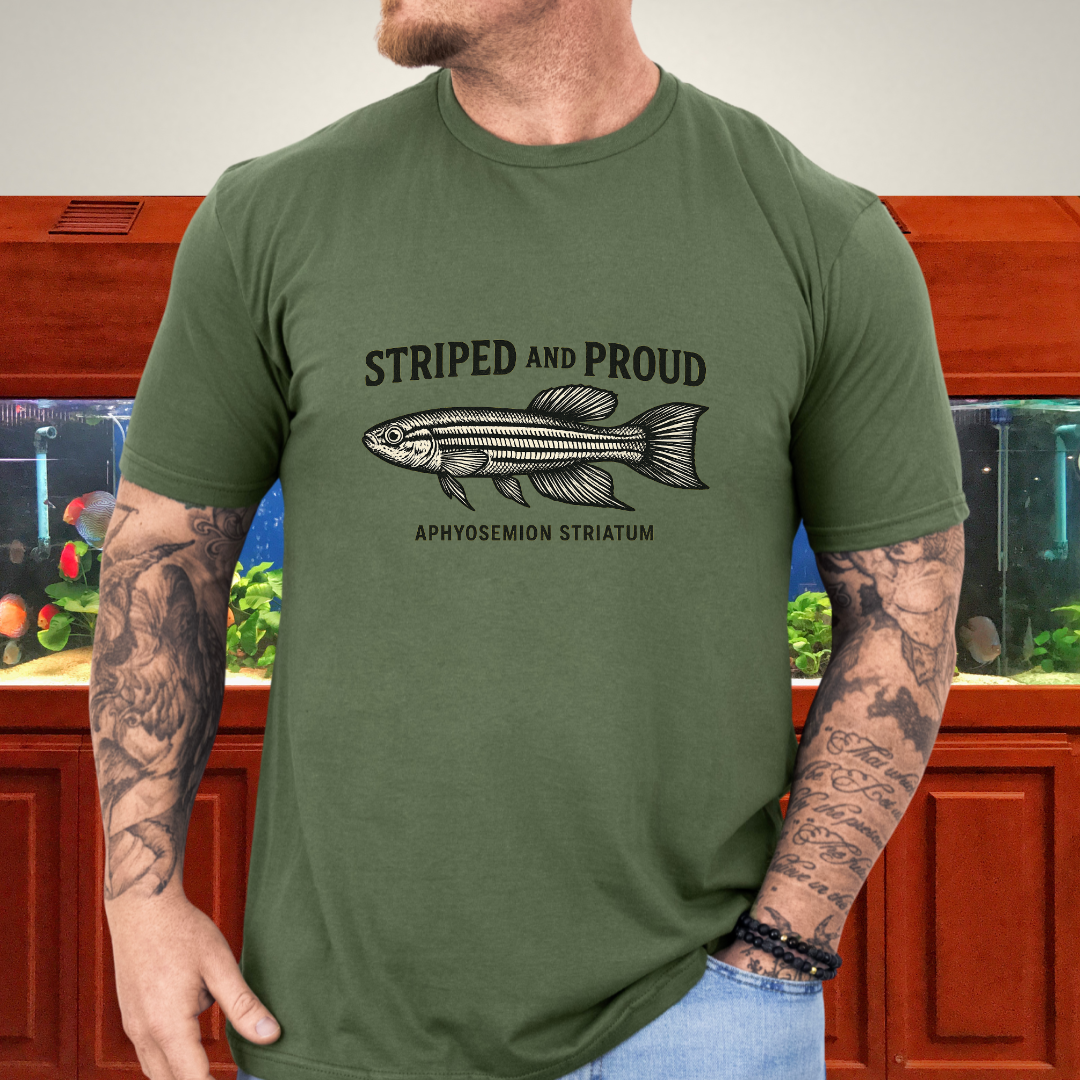 Striped and Proud Tee – Aphyosemion Striatum Retro Banner