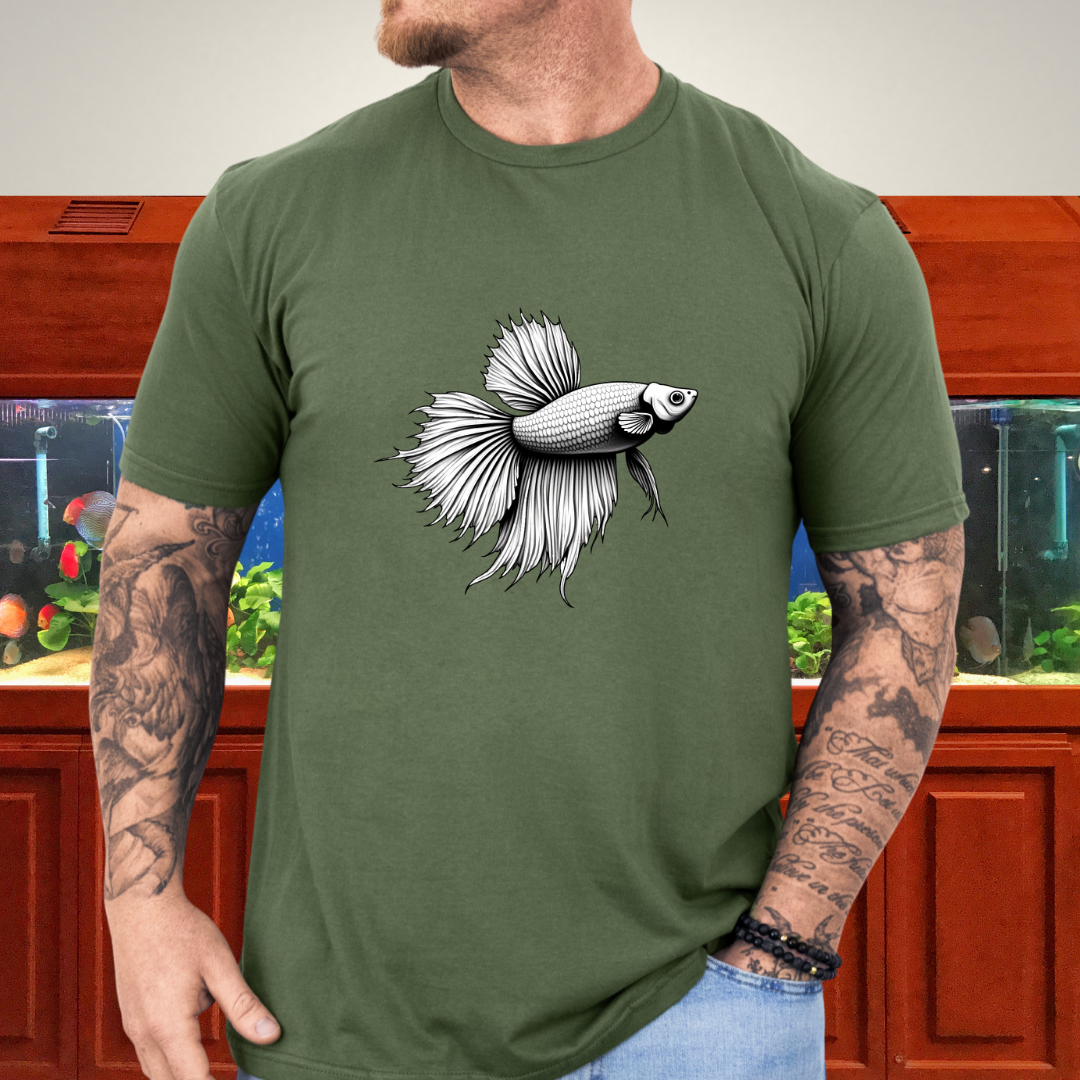Minimalist Betta Fish Tee – Ink Line Art Design