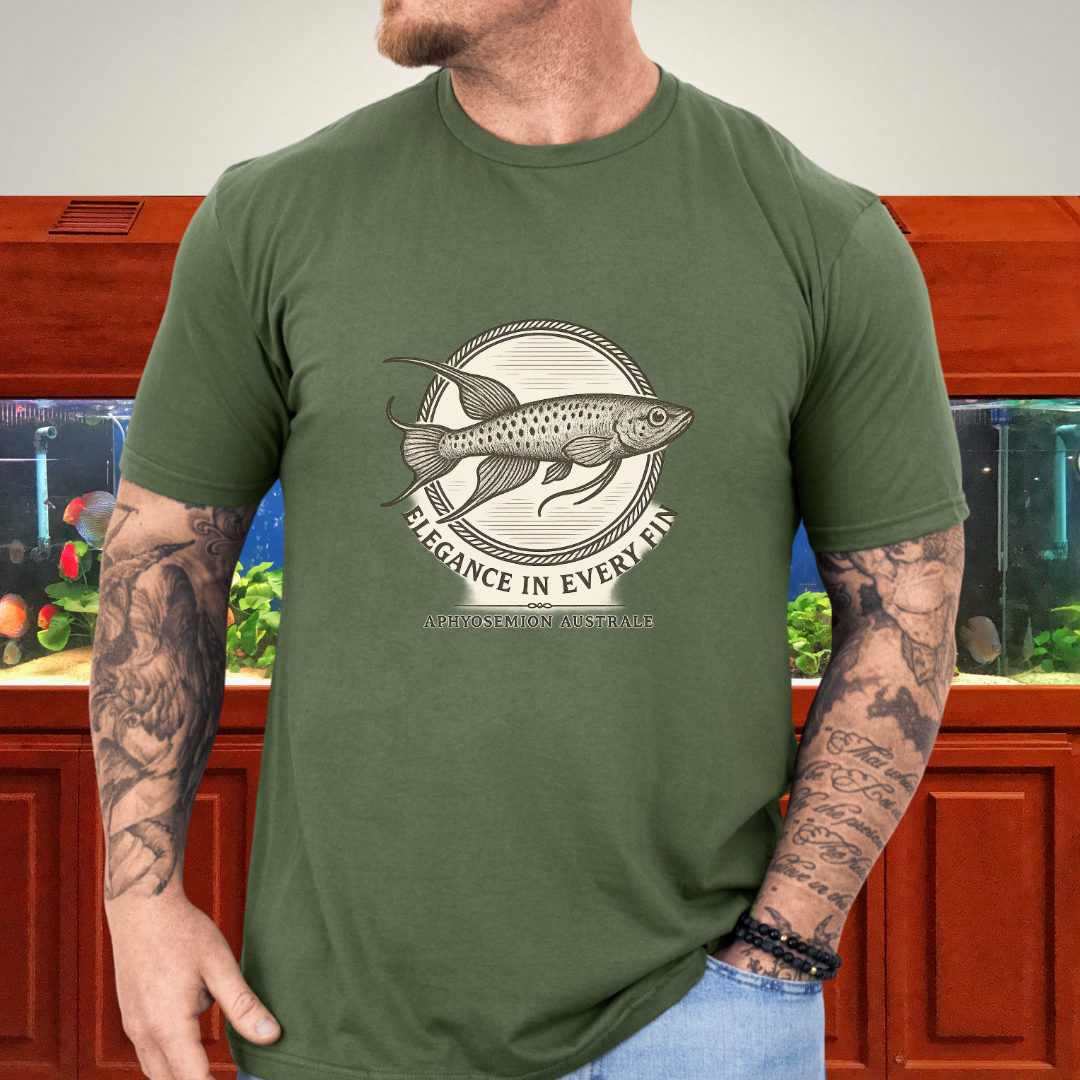 Elegance in Every Fin Tee – Lyretail Killifish Crest Design