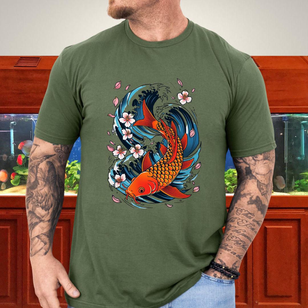 Koi Wave Graphic Tee – Tattoo Style Aquatic Shirt