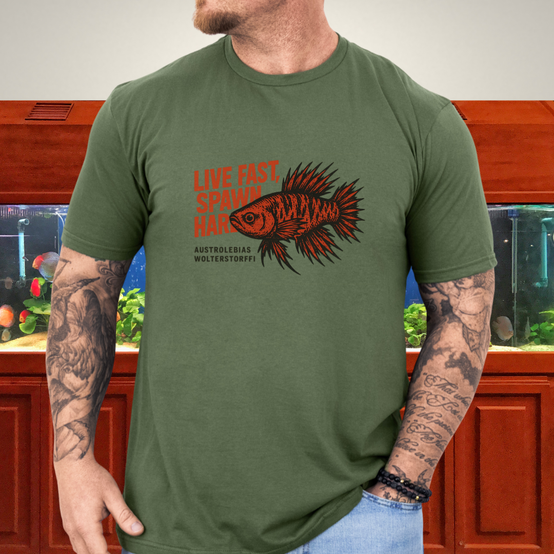Live Fast, Spawn Hard Tee – Wolterstorffi Killifish Punk Design