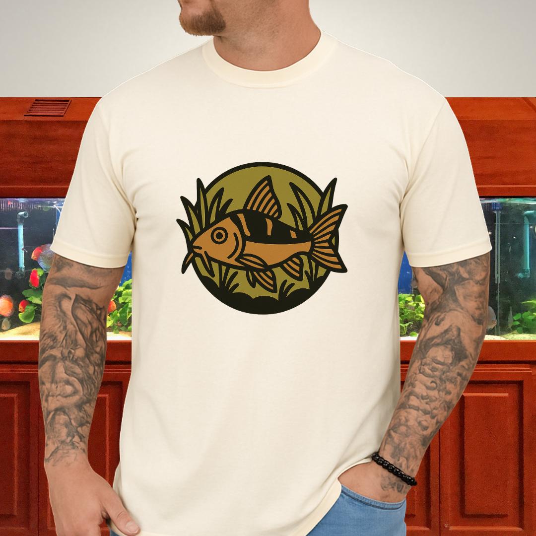 Corydoras Logo Shirt – Earthy Brown & Olive Badge Style-T-Shirt-Fish & Friends Tees