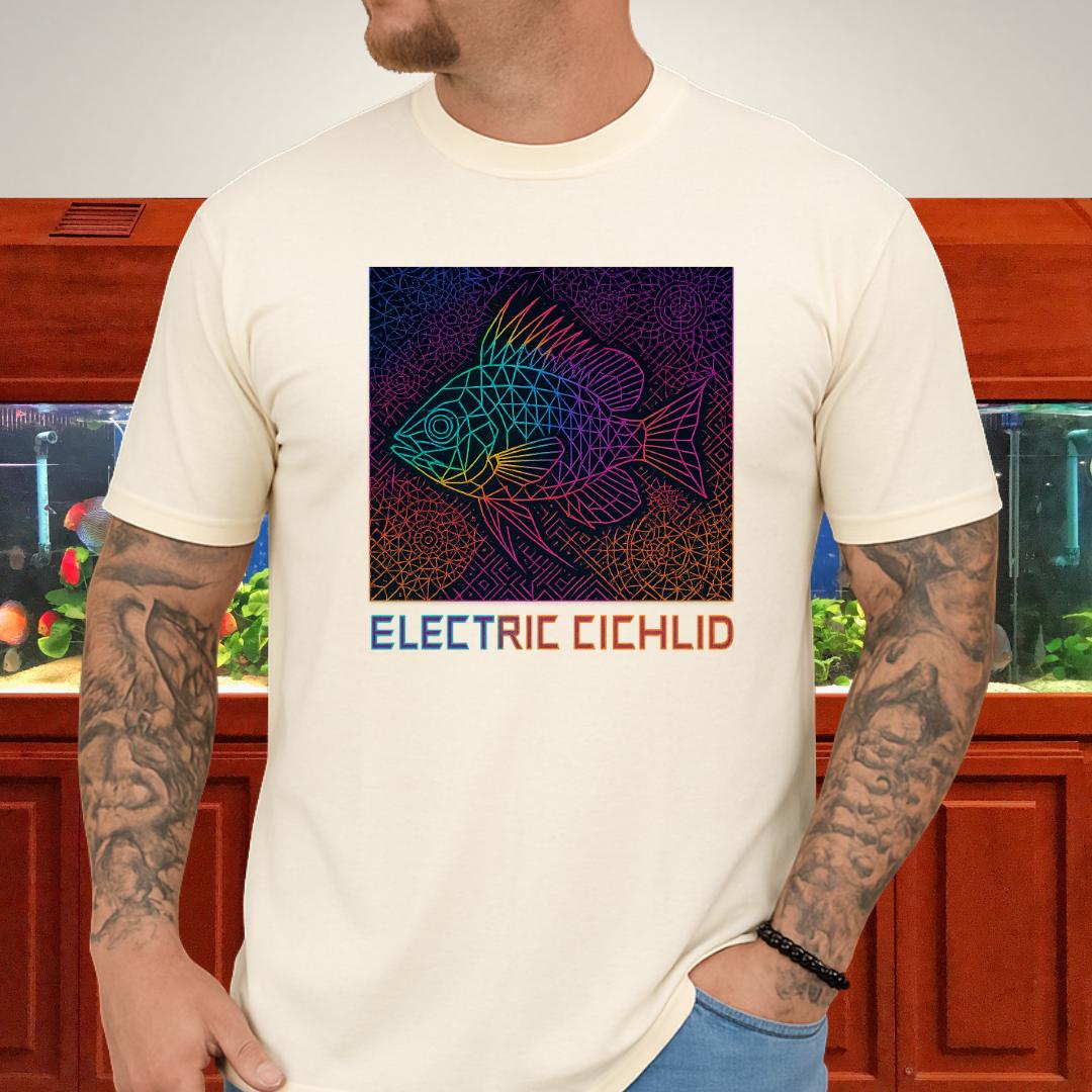 Electric Cichlid Tee – Neon German Blue Ram Geometric Design-T-Shirt-Fish & Friends Tees