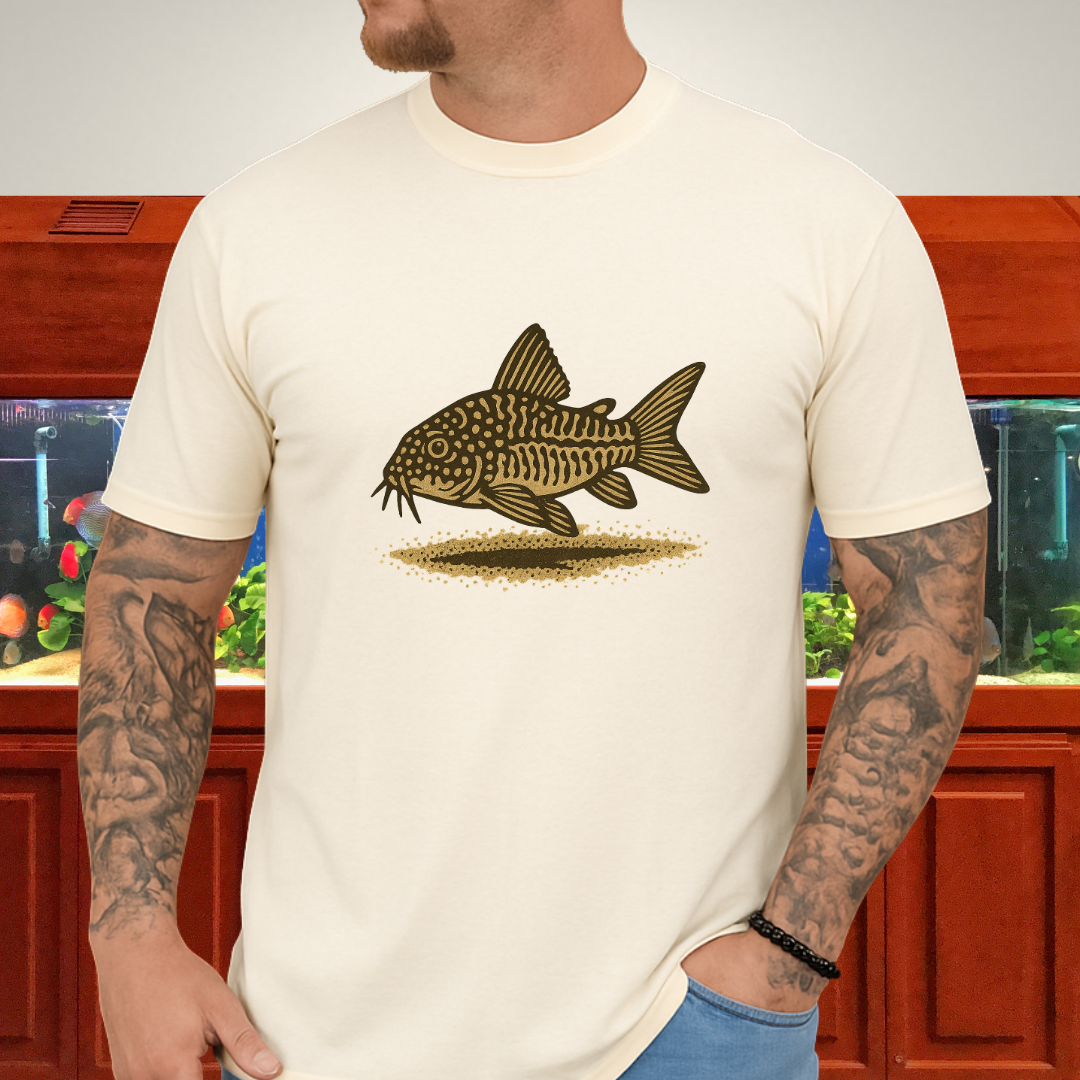 Sand Dweller Tee – Realistic Sterbai Corydoras Design