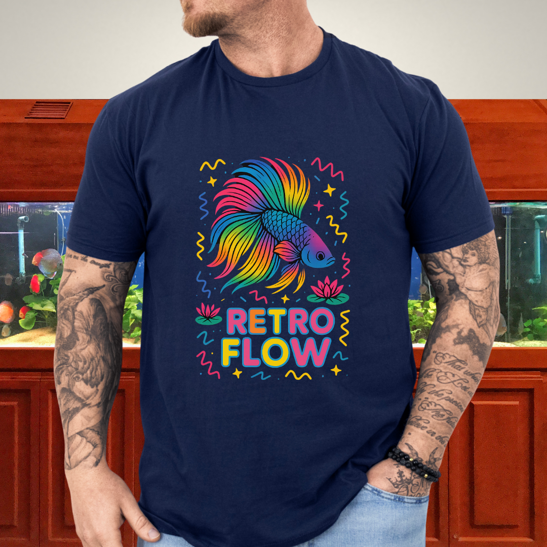 Retro Flow Betta Fish T-Shirt – 90s Neon Rainbow Design