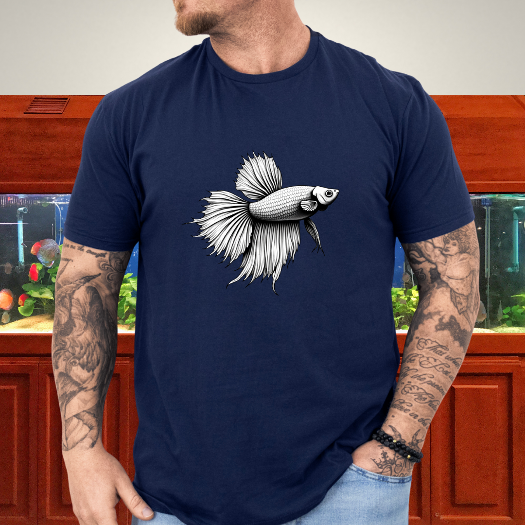 Minimalist Betta Fish Tee – Ink Line Art Design