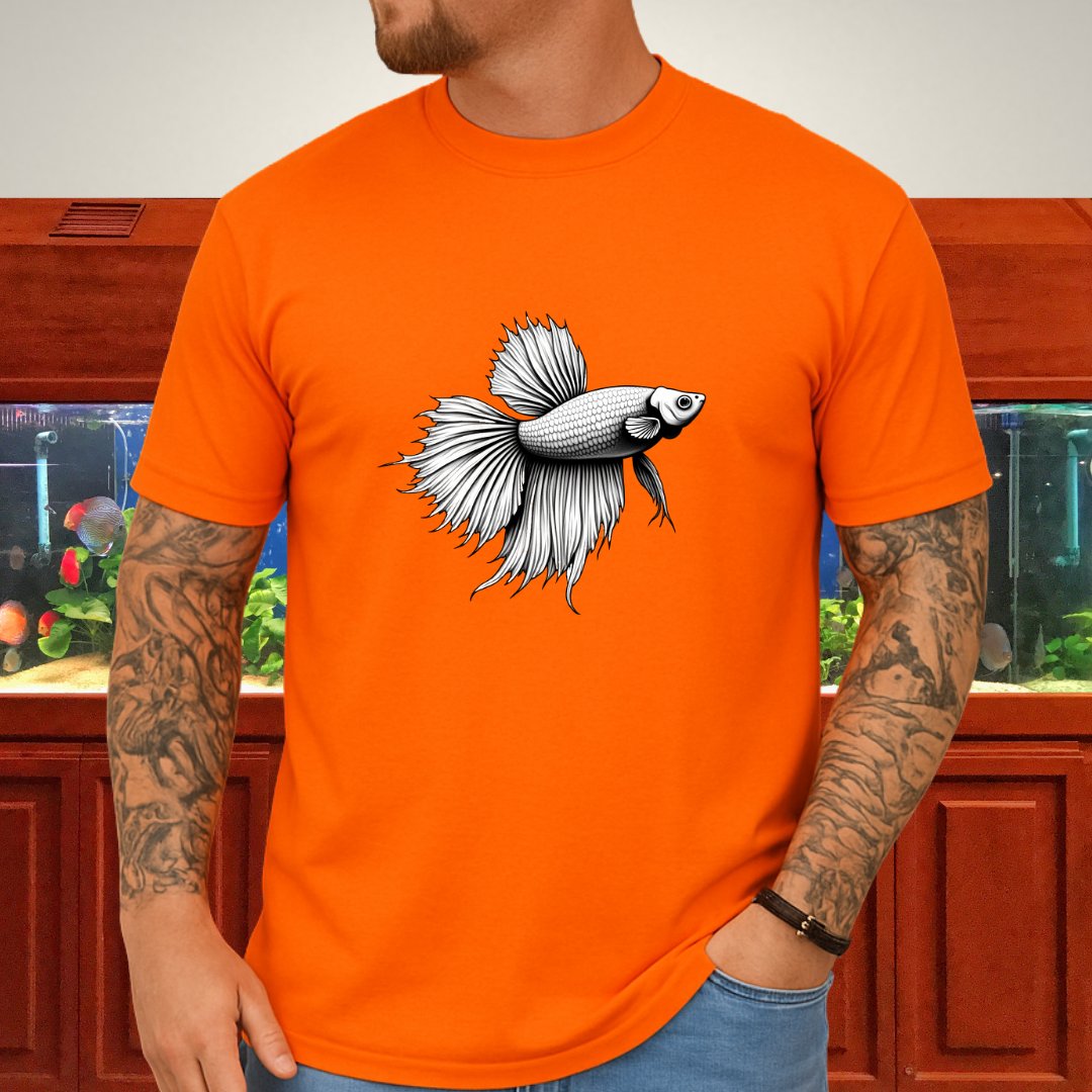 Minimalist Betta Fish Tee – Ink Line Art Design