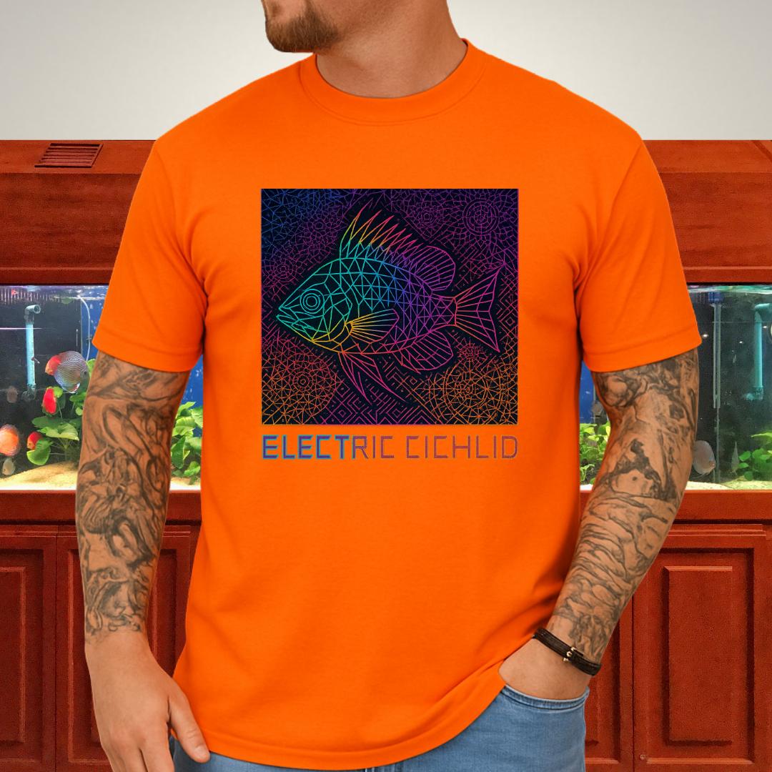 Electric Cichlid Tee – Neon German Blue Ram Geometric Design-T-Shirt-Fish & Friends Tees