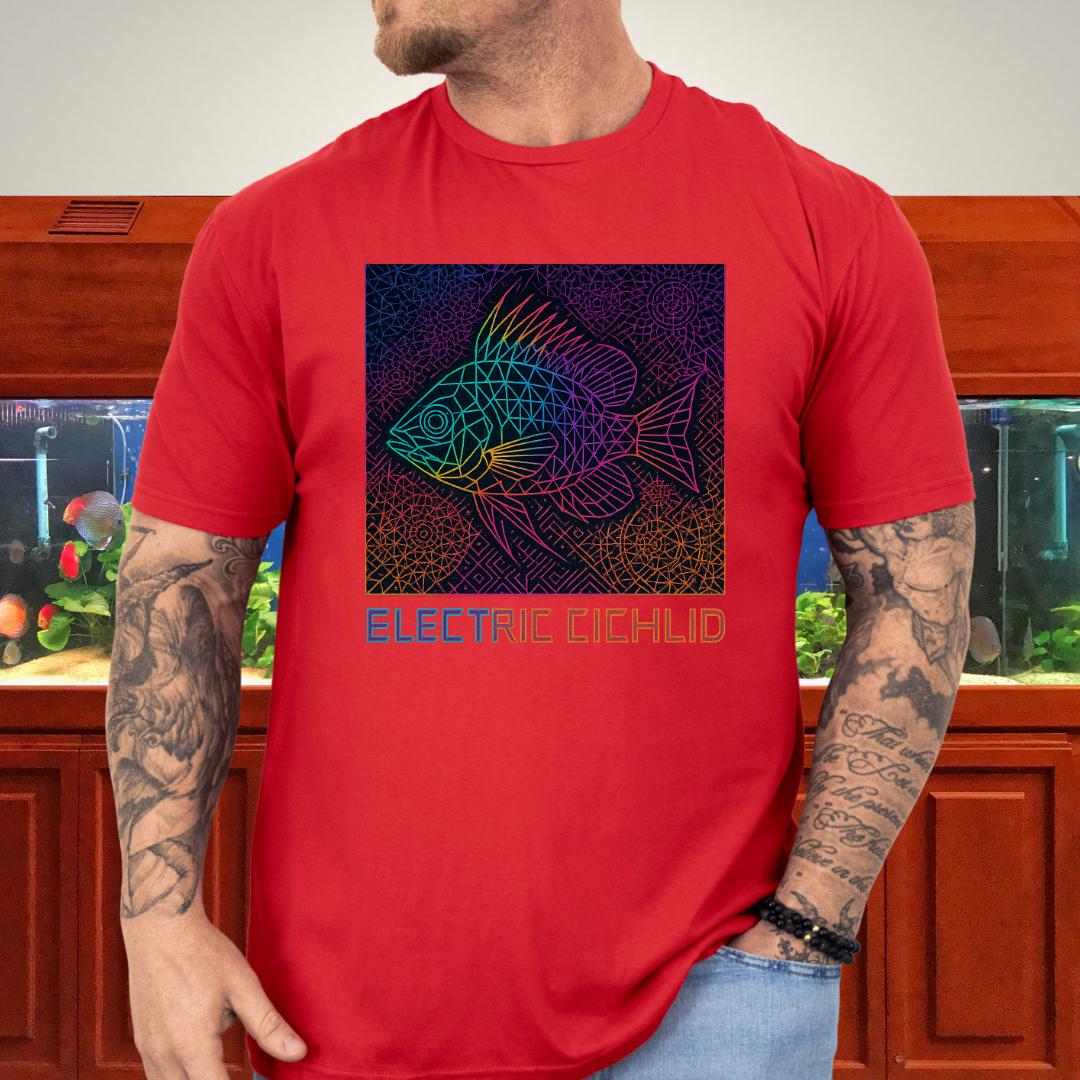 Electric Cichlid Tee – Neon German Blue Ram Geometric Design-T-Shirt-Fish & Friends Tees