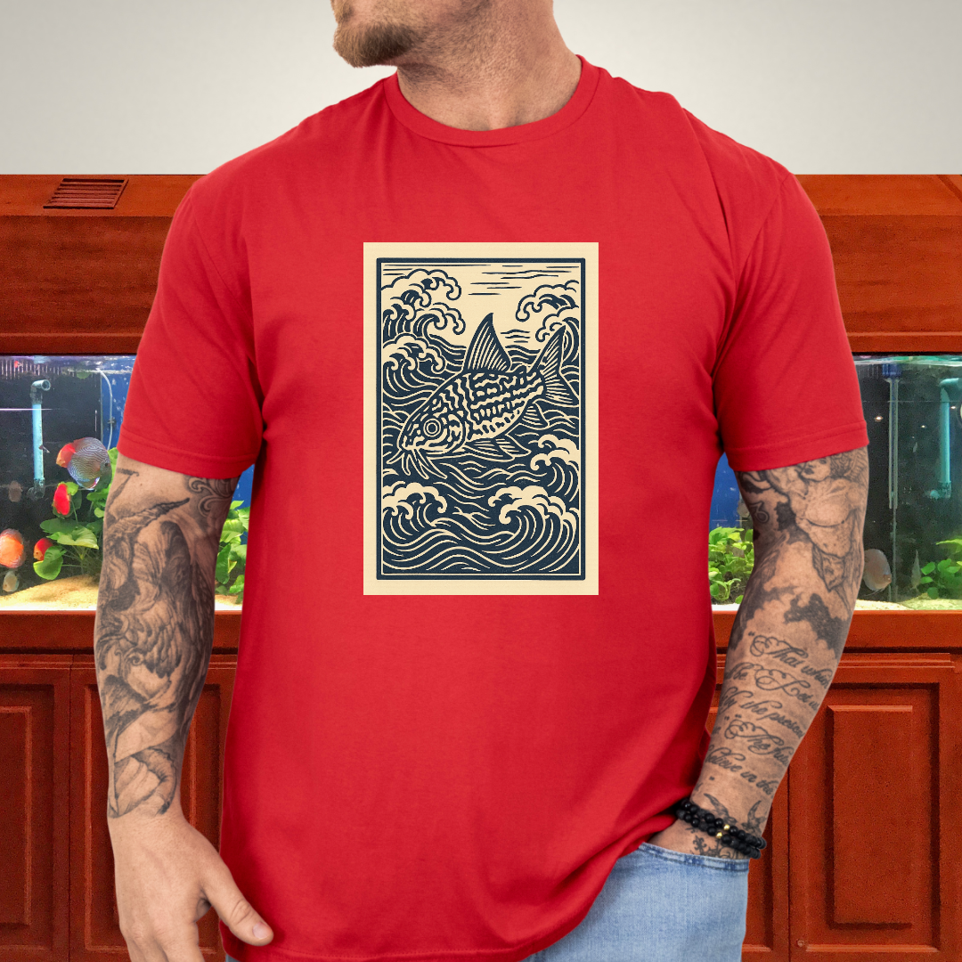 Ukiyo-e Trilineatus Tee – Japanese Wave Corydoras Design