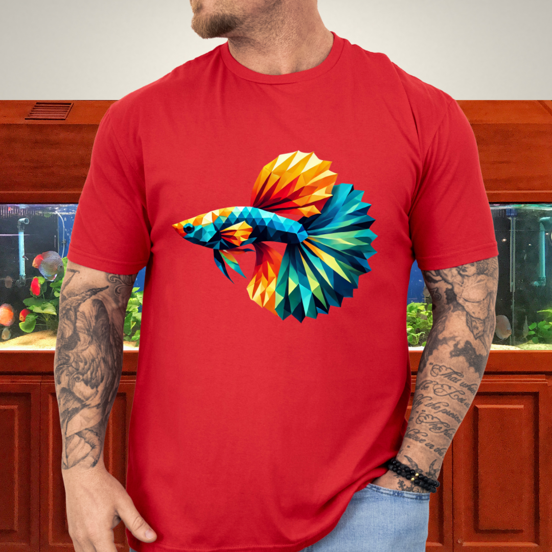 Geometric Guppy Fish T-Shirt – Polygonal Aquarium Style