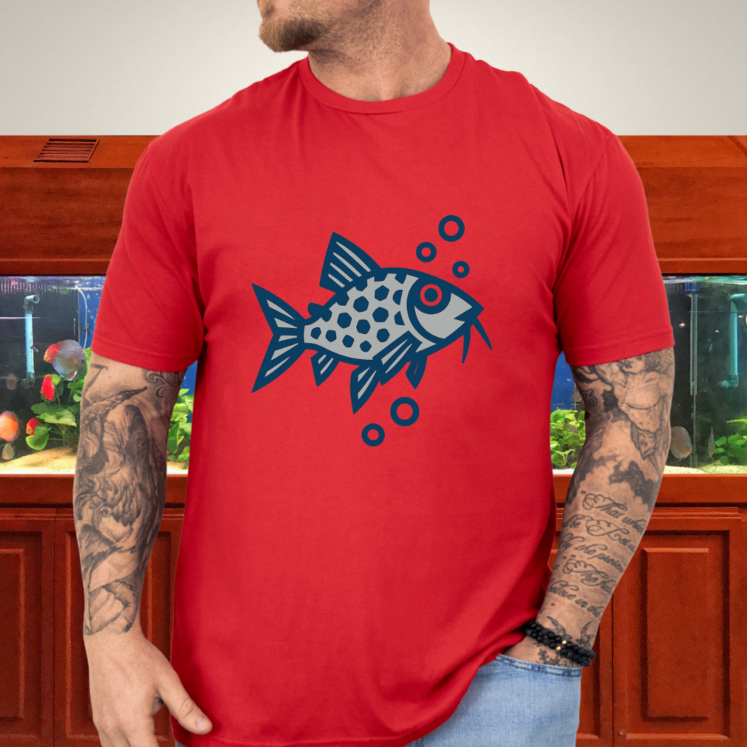 Corydoras Julii Shirt – Bold Blue & Grey Geometric Style