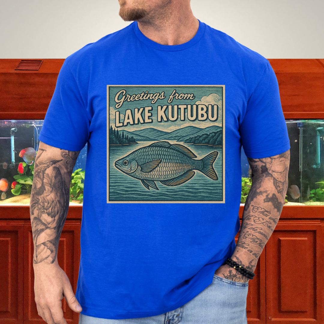Greetings from Lake Kutubu Tee – Rainbowfish Woodcut
